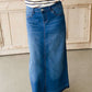 Modest long denim jean skirt with pocket details