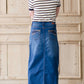 Modest long denim jean skirt with pocket details