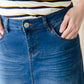 Modest long denim jean skirt with pocket details
