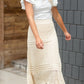 Detailed Oatmeal Stretch Waist Midi Skirt Skirts