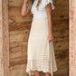 Detailed Oatmeal Stretch Waist Midi Skirt Skirts