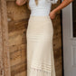Detailed Oatmeal Stretch Waist Midi Skirt Skirts