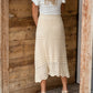 Detailed Oatmeal Stretch Waist Midi Skirt Skirts