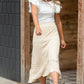Detailed Oatmeal Stretch Waist Midi Skirt Skirts