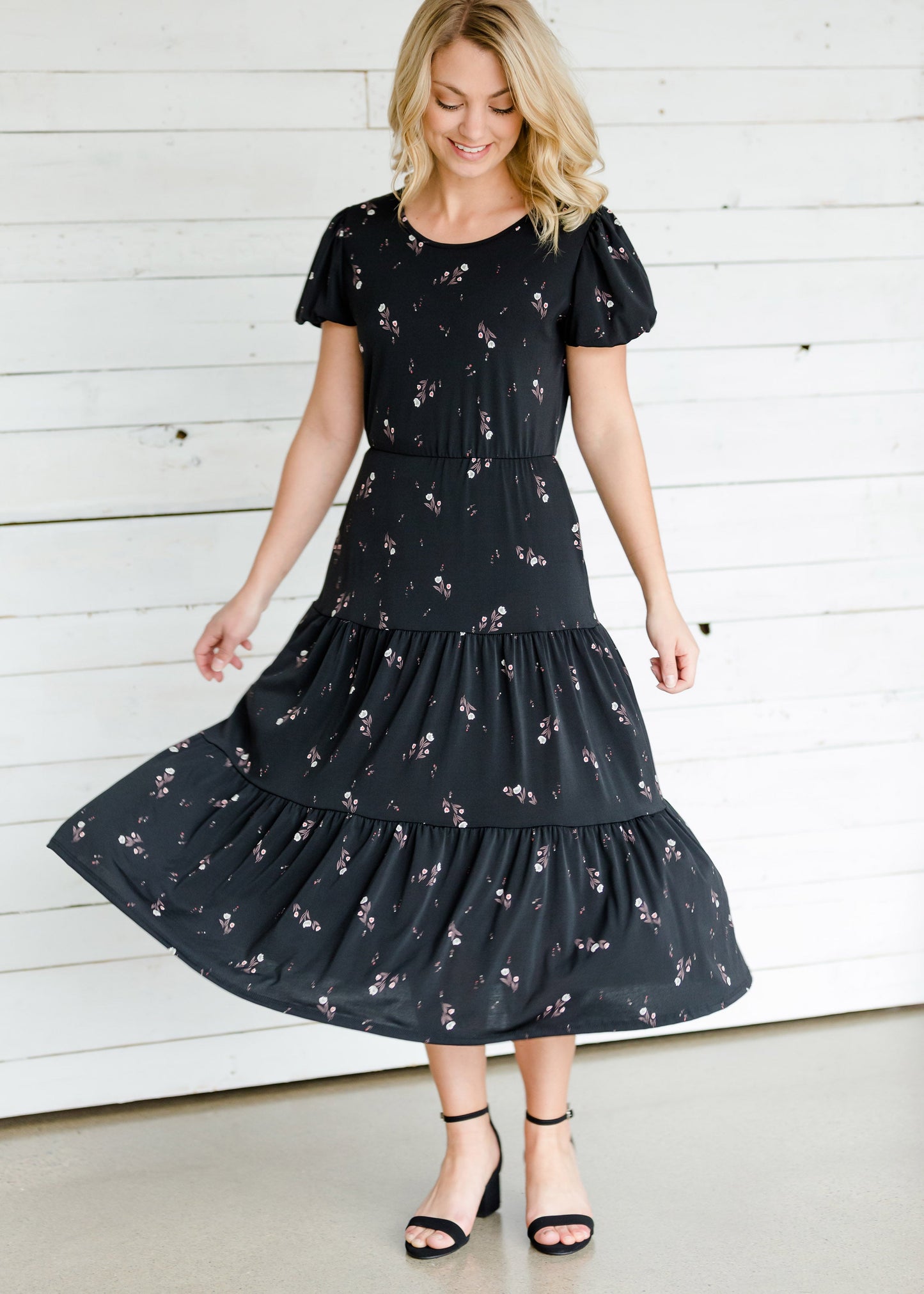 Detailed Sleeve Tiered Midi Dress - FINAL SALE Dresses