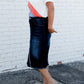 distressed denim midi skirt