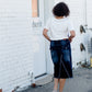 distressed denim midi skirt