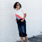 distressed denim midi skirt