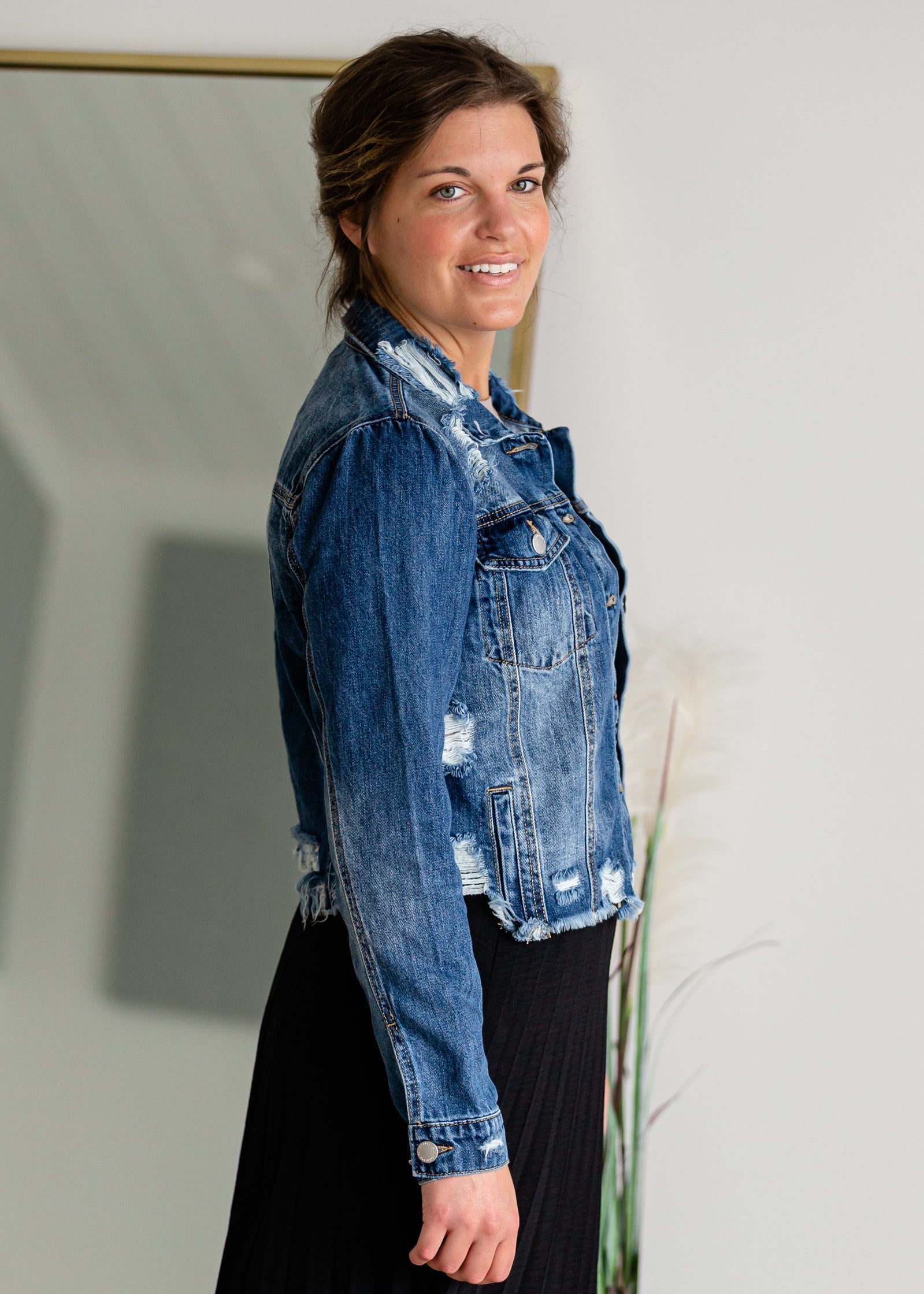 Distressed Denim Jean Jacket Shirt Risen