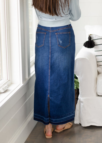 Distressed Long Denim Jean Skirt - FINAL SALE Skirts