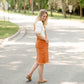 Distressed Orange Overall Midi Dress Dresses