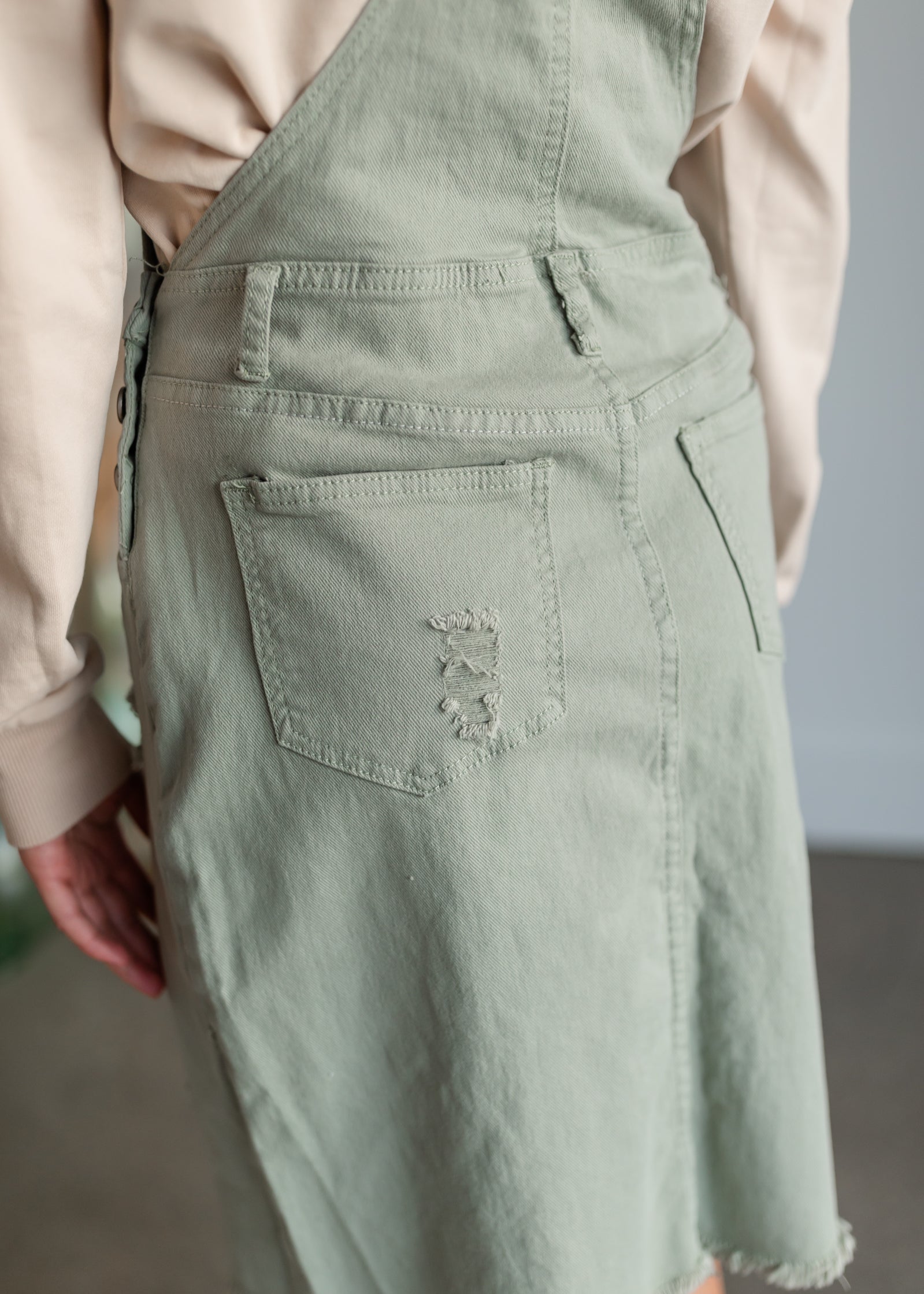 Distressed Overall Midi Dress Dresses Polagram + BaeVely