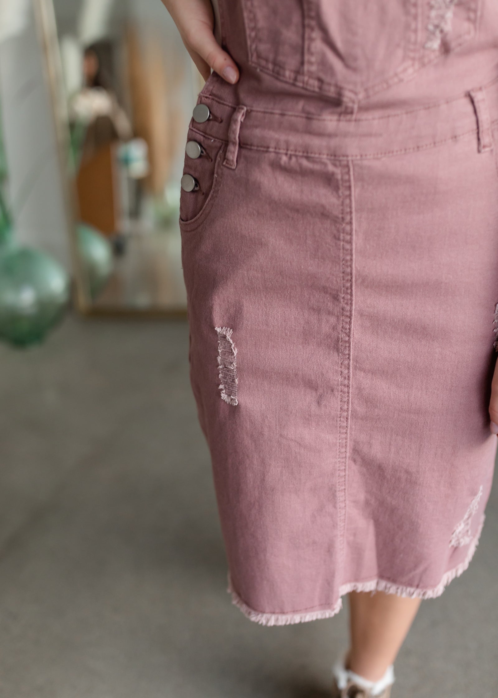 Distressed Overall Midi Dress - FINAL SALE Dresses Polagram + BaeVely