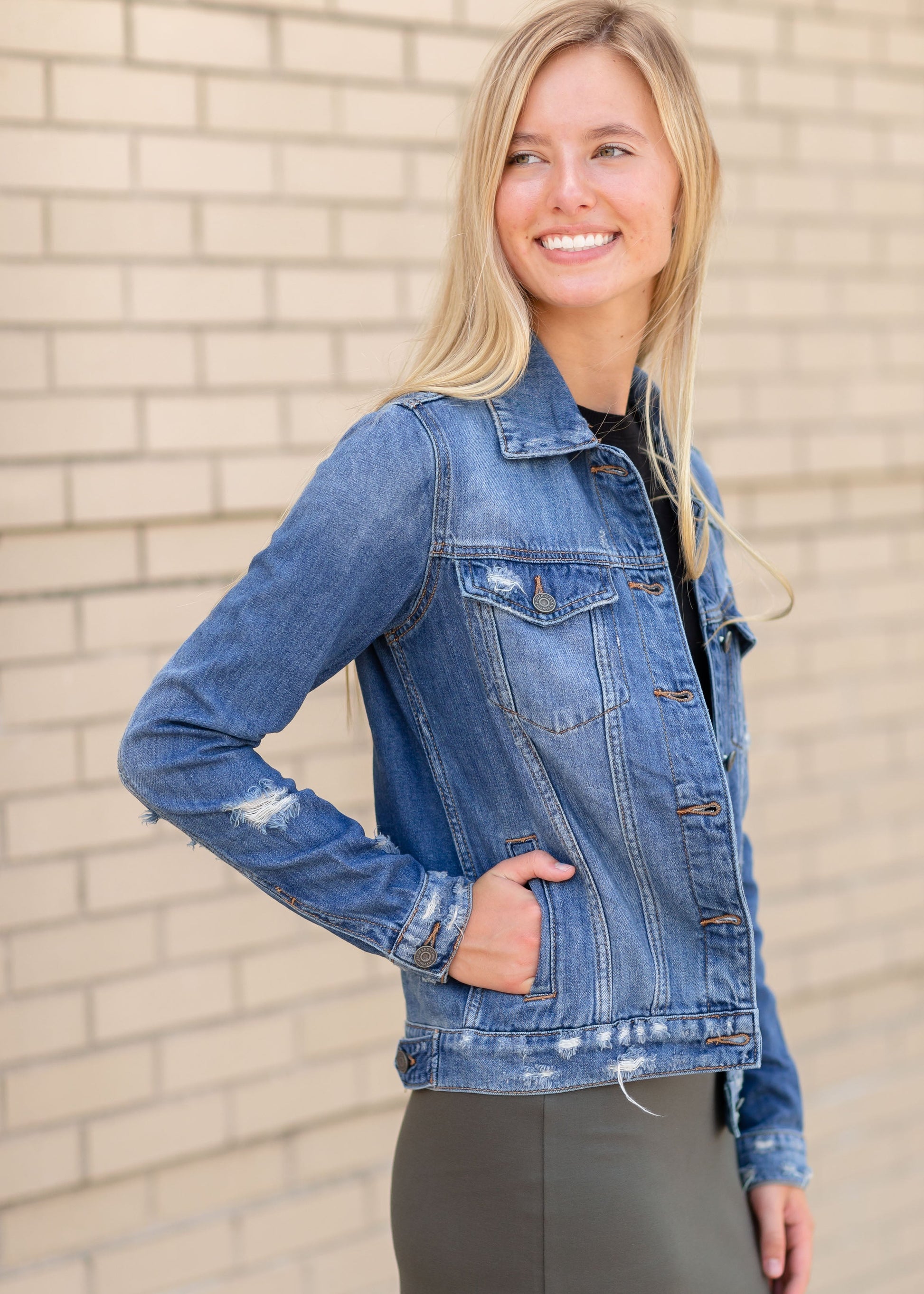 Distressed Wash Denim Jean Jacket Tops