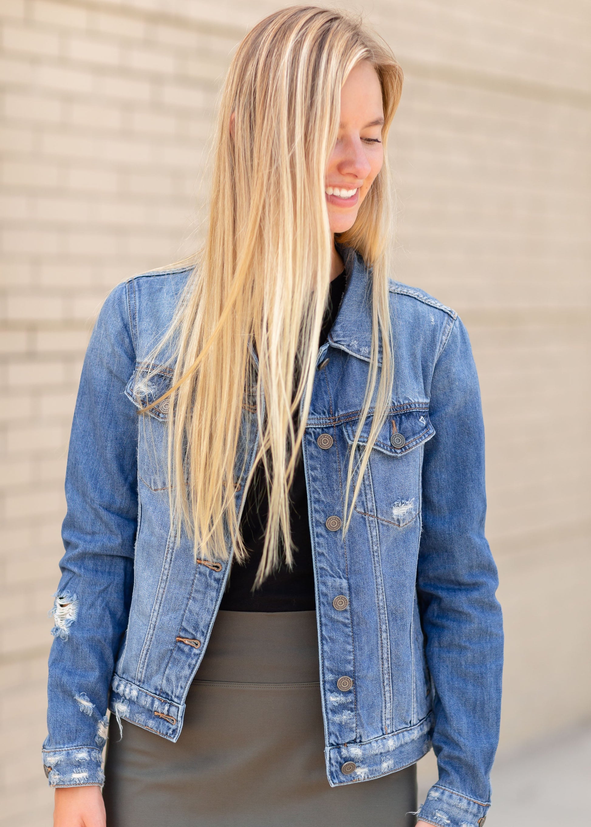 Distressed Wash Denim Jean Jacket Tops