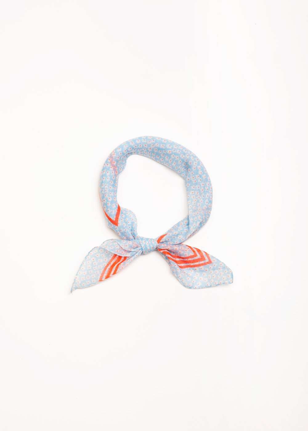 blue and orange floral head bandana