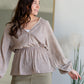 Ditsy Floral Snap Front Peplum Top Shirt Tea N Rose Oatmeal / S