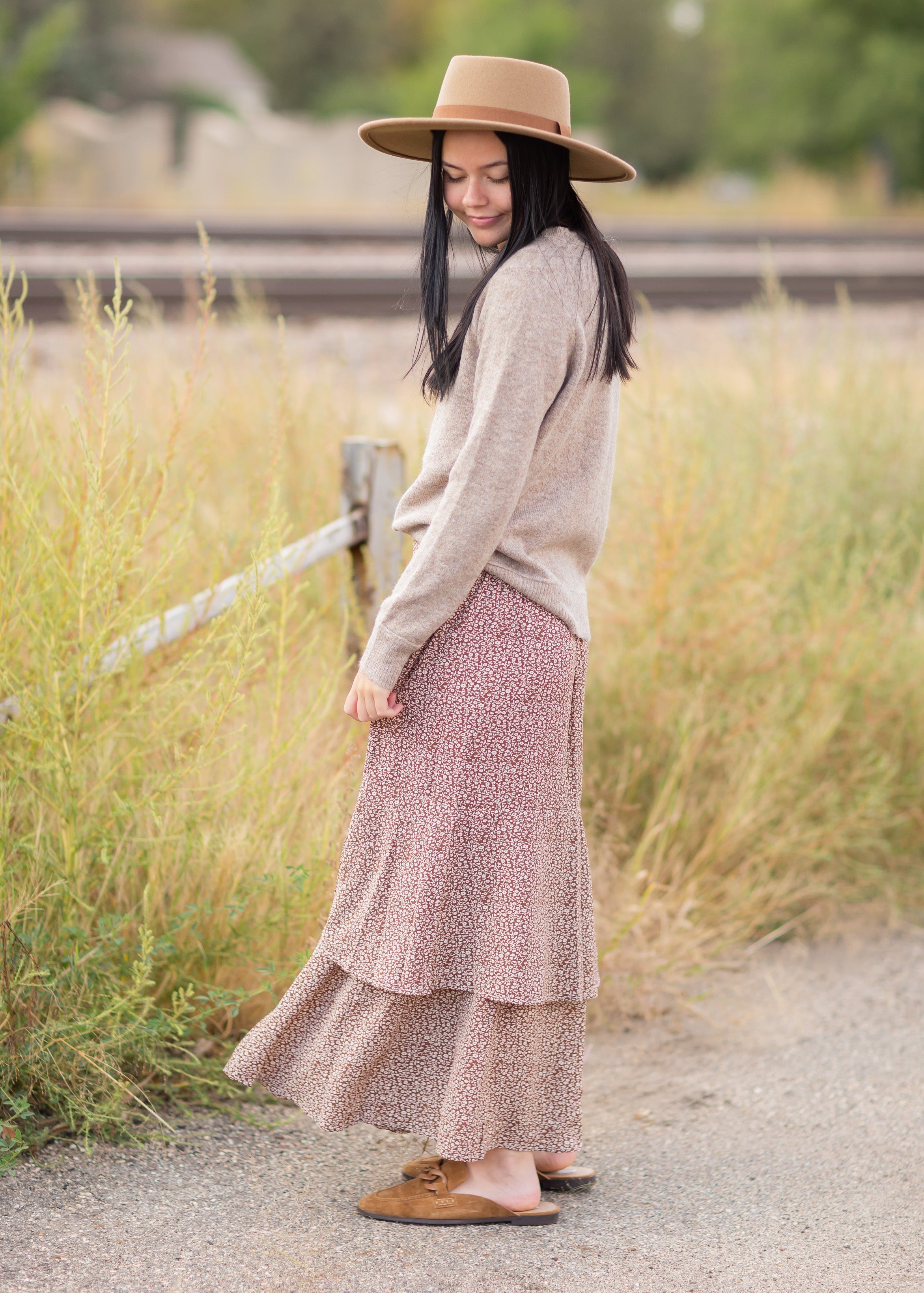 Rust floral midi skirt cheap