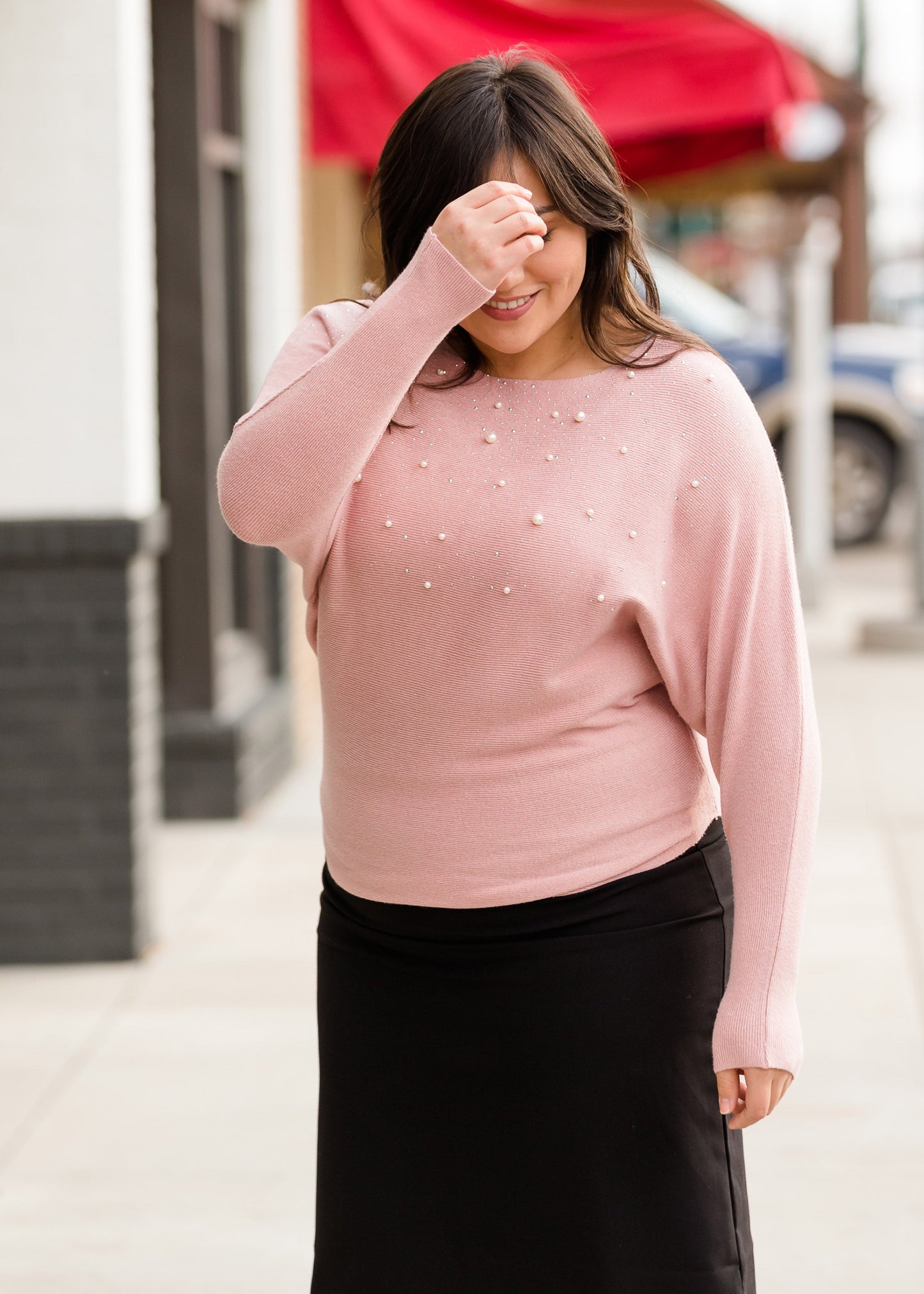 Dolman Sleeve Pearl Detail Sweater - FINAL SALE Tops