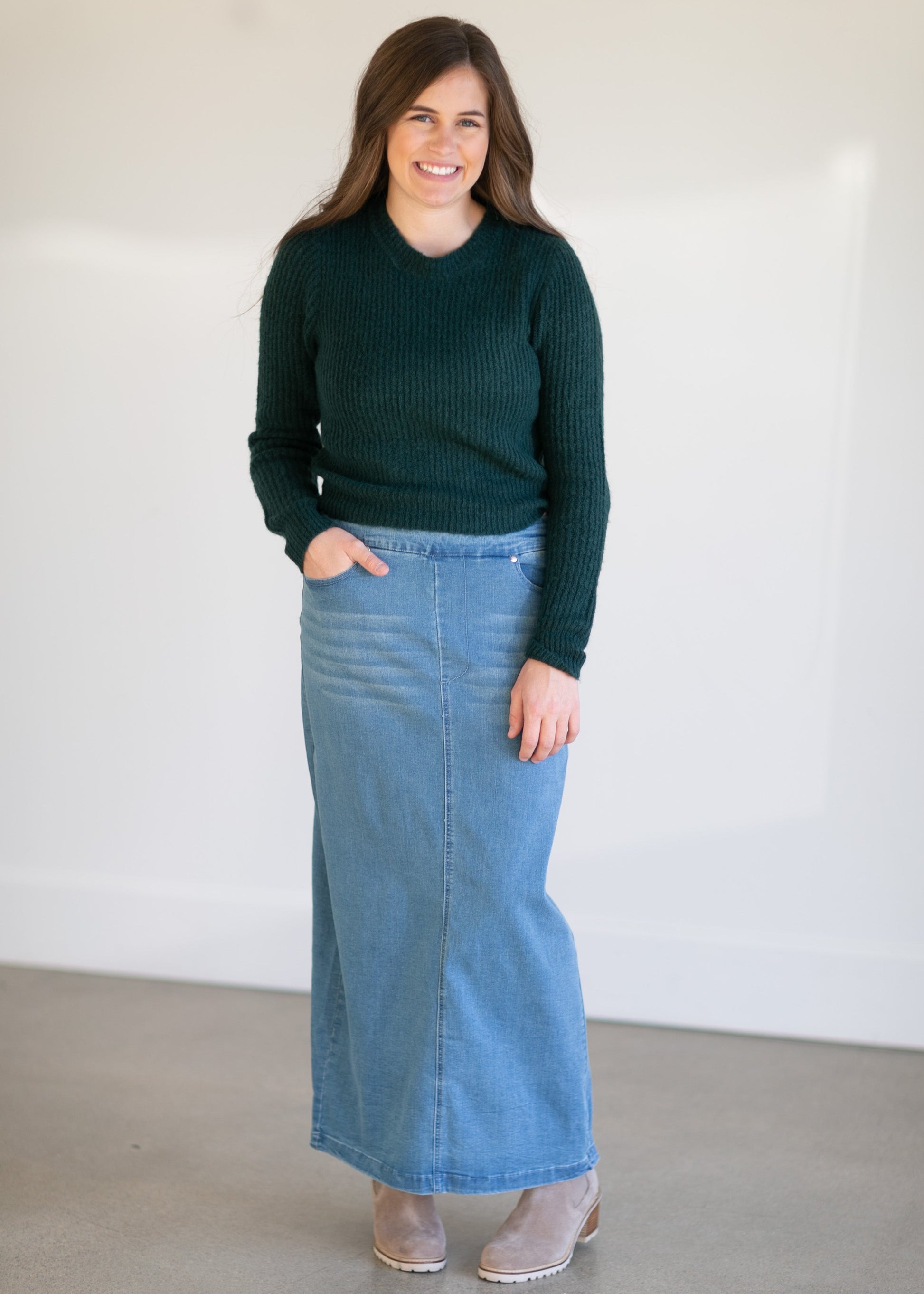 Donna Light Wash Long Denim Skirt - FINAL SALE Skirts