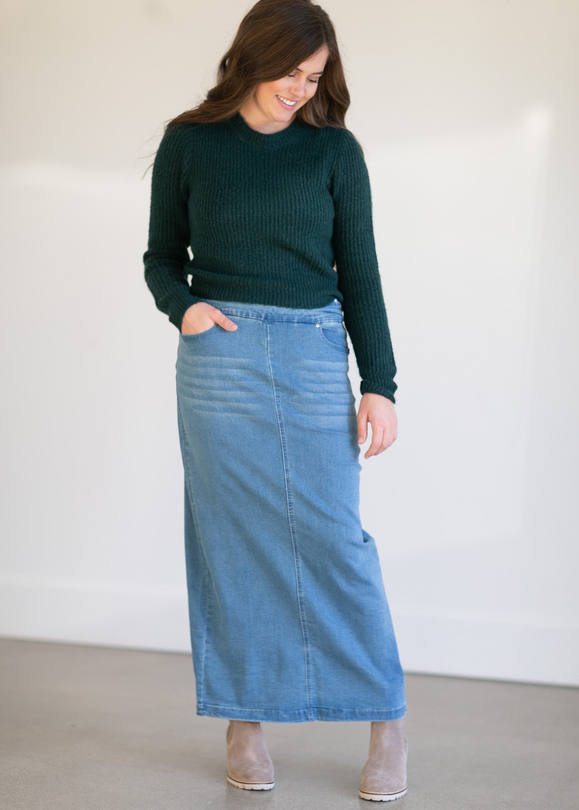 Donna Light Wash Long Denim Skirt - FINAL SALE Skirts
