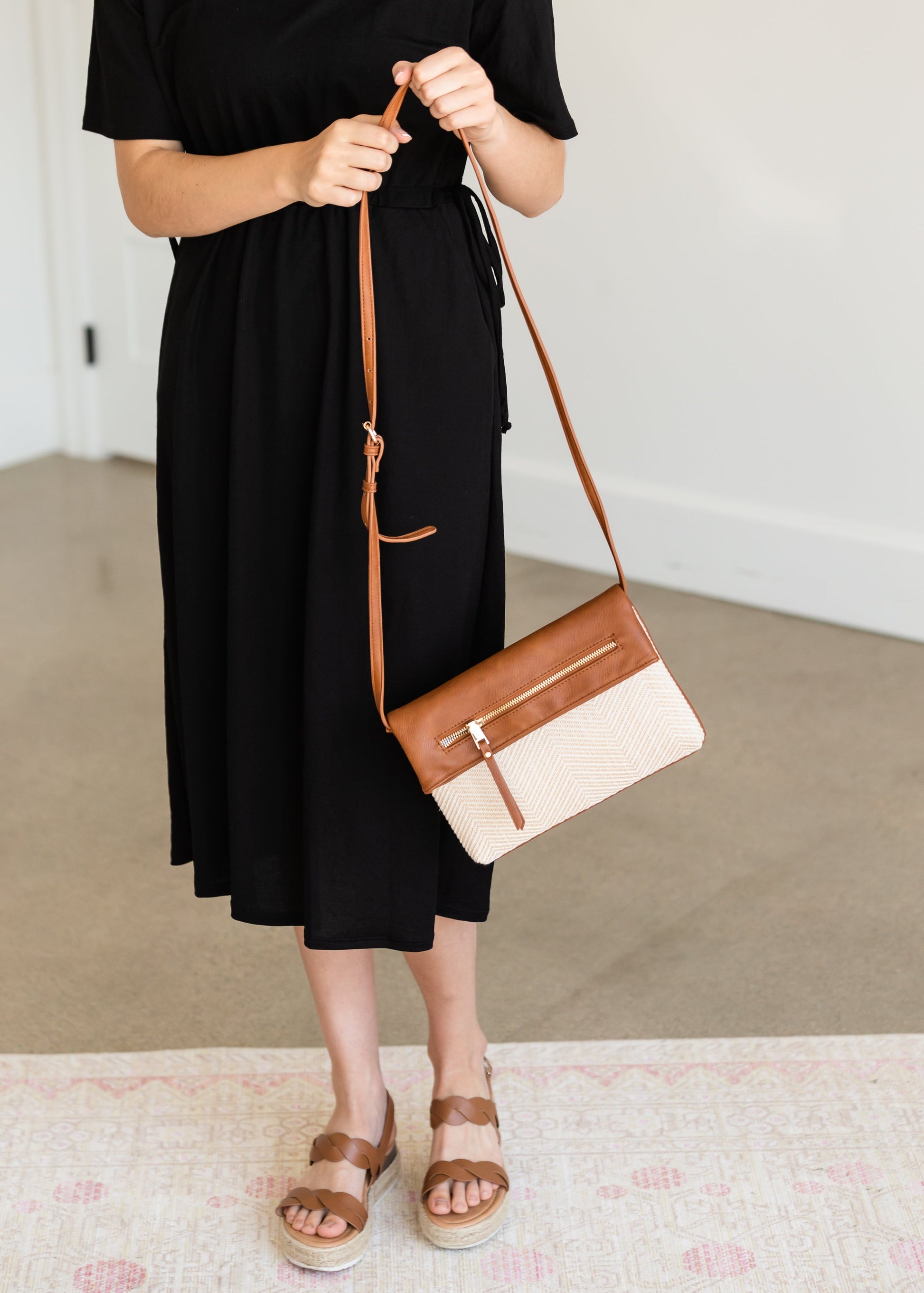 DOORBUSTER - Beige Herringbone Foldover Clutch with Strap - FINAL SALE Accessories