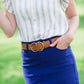 double gold buckle faux leather women's belt