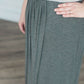 charcoal or black triple pleated maxi skirt with elastic waist.