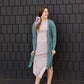 jade colored long double pocket button up cardigan
