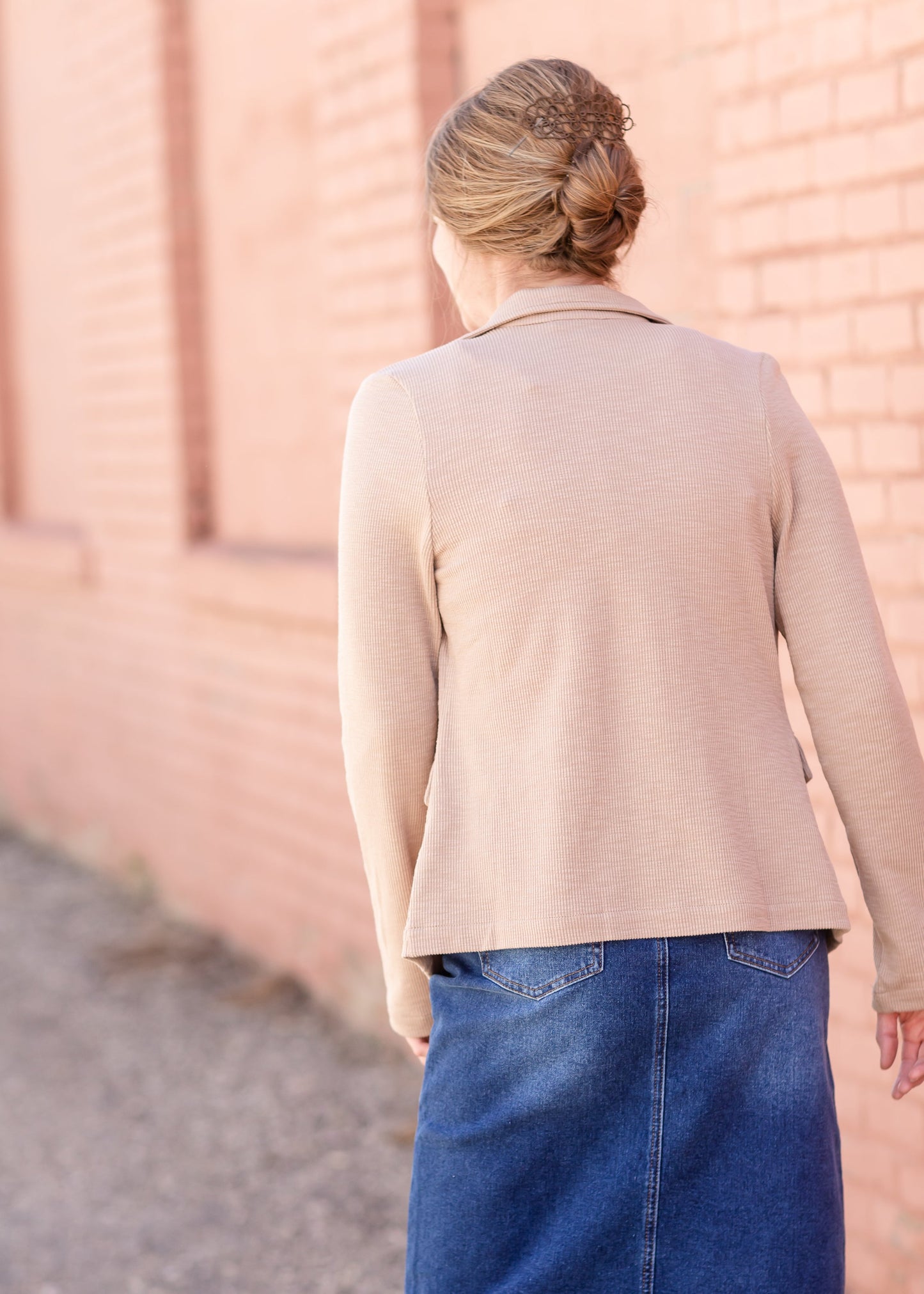 Double Front Pocket Knit Blazer Tops