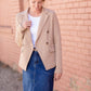 Double Front Pocket Knit Blazer Tops