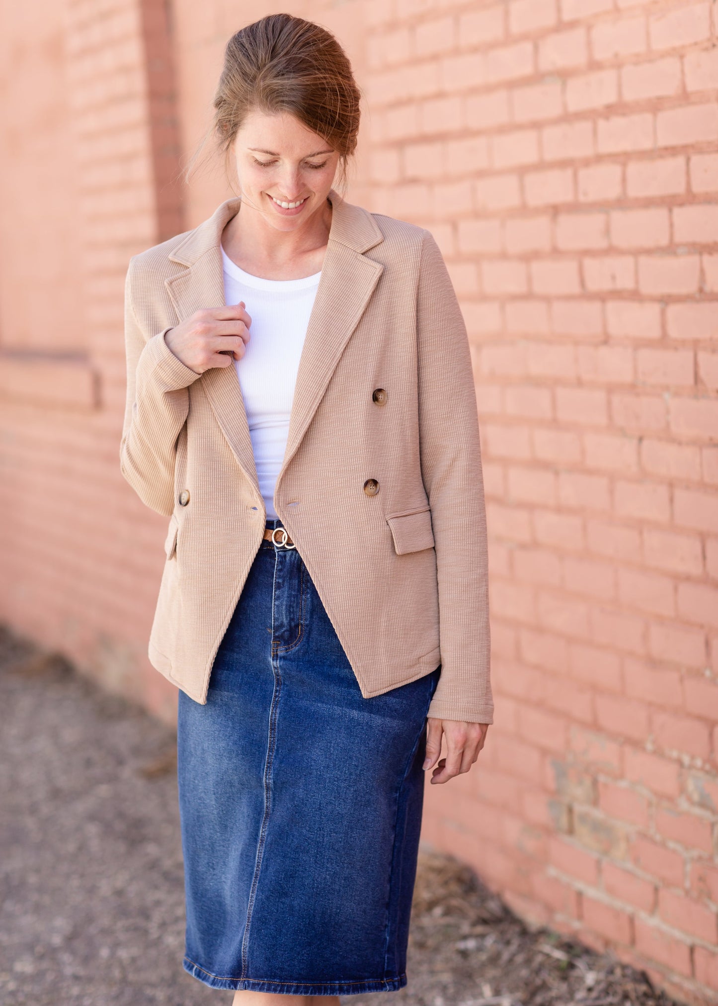 Double Front Pocket Knit Blazer Tops