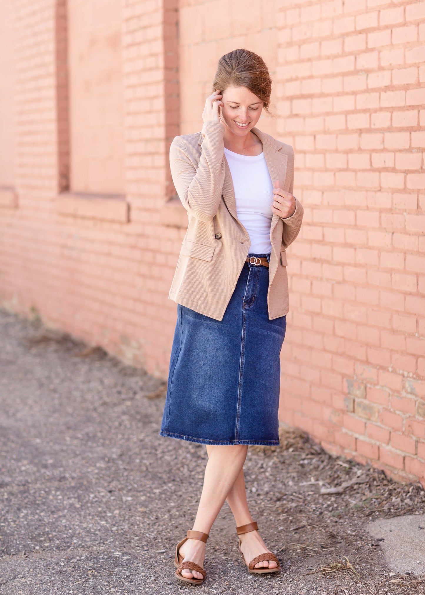 Double Front Pocket Knit Blazer Tops