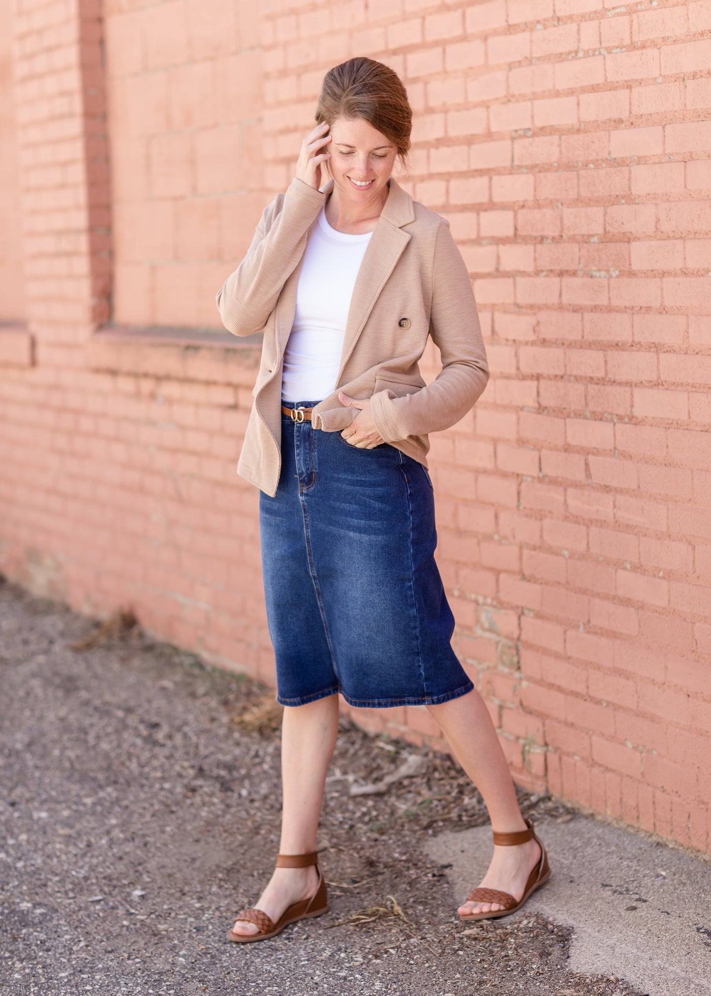 Double Front Pocket Knit Blazer Tops