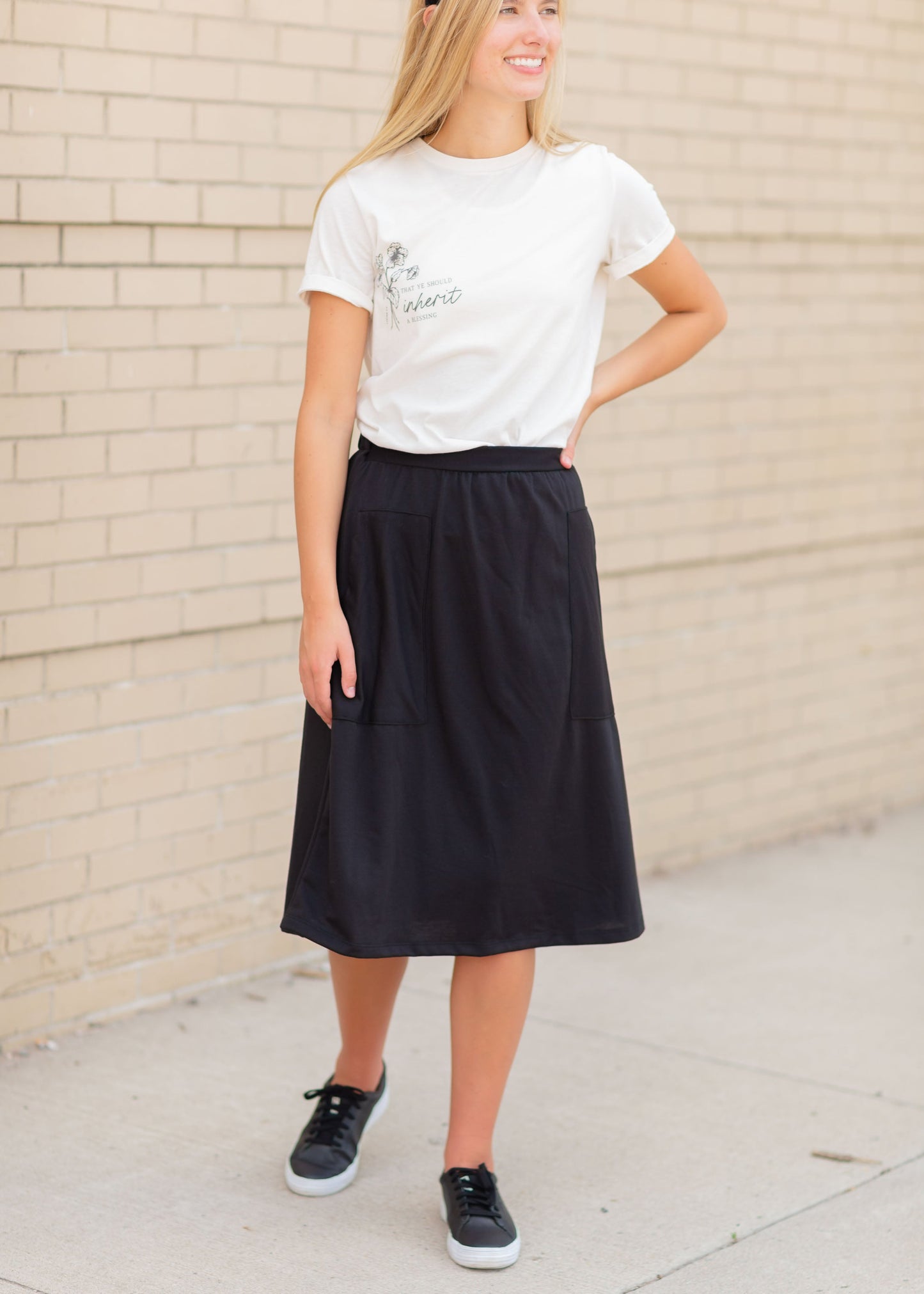 Double Front Pocket Midi Skirt Skirts Black / S