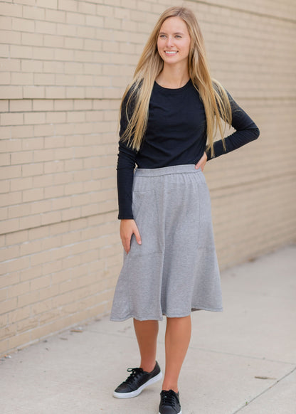 Double Front Pocket Midi Skirt Skirts Gray / S