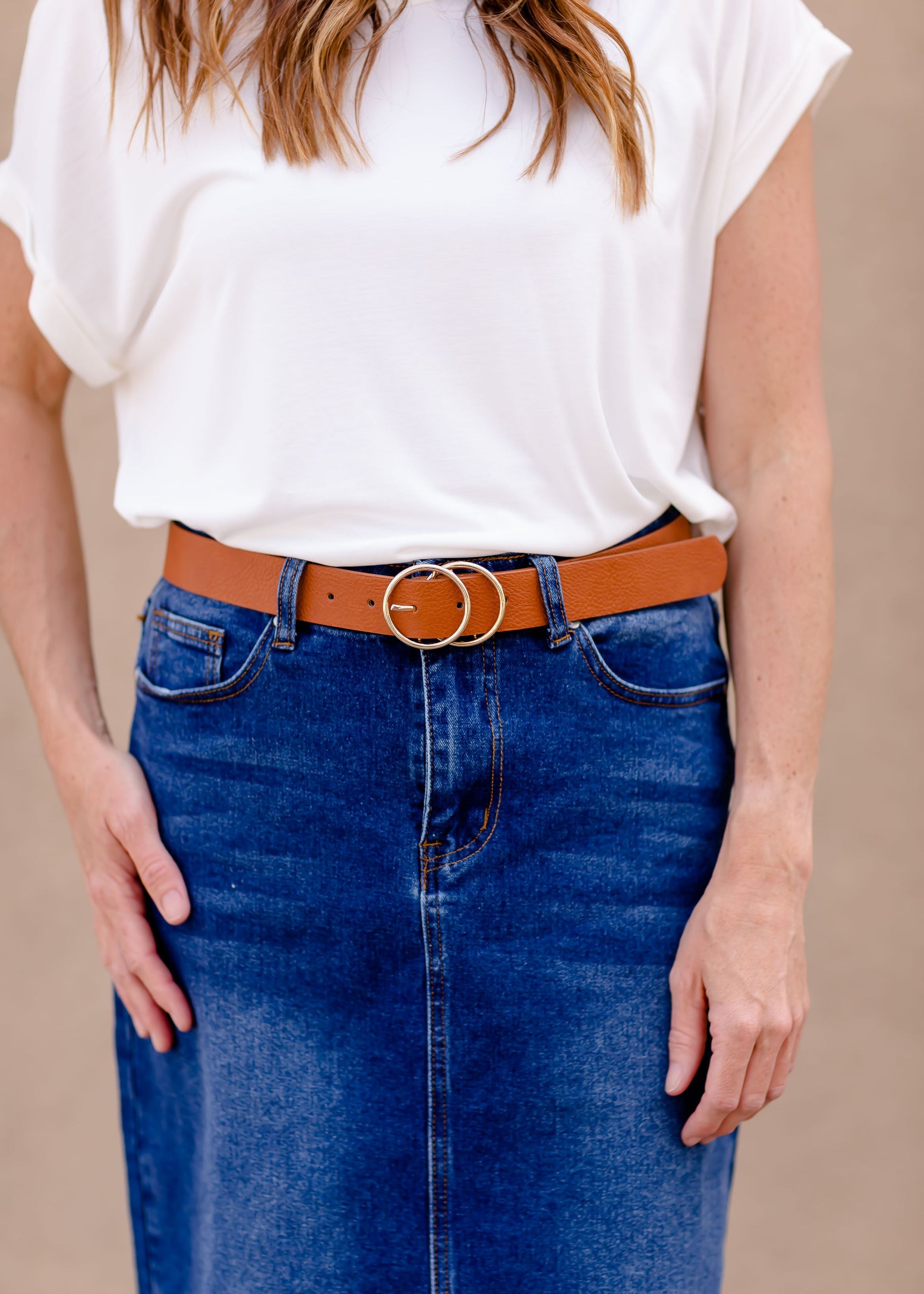 Double Ring Buckle Belt Accessories Tan