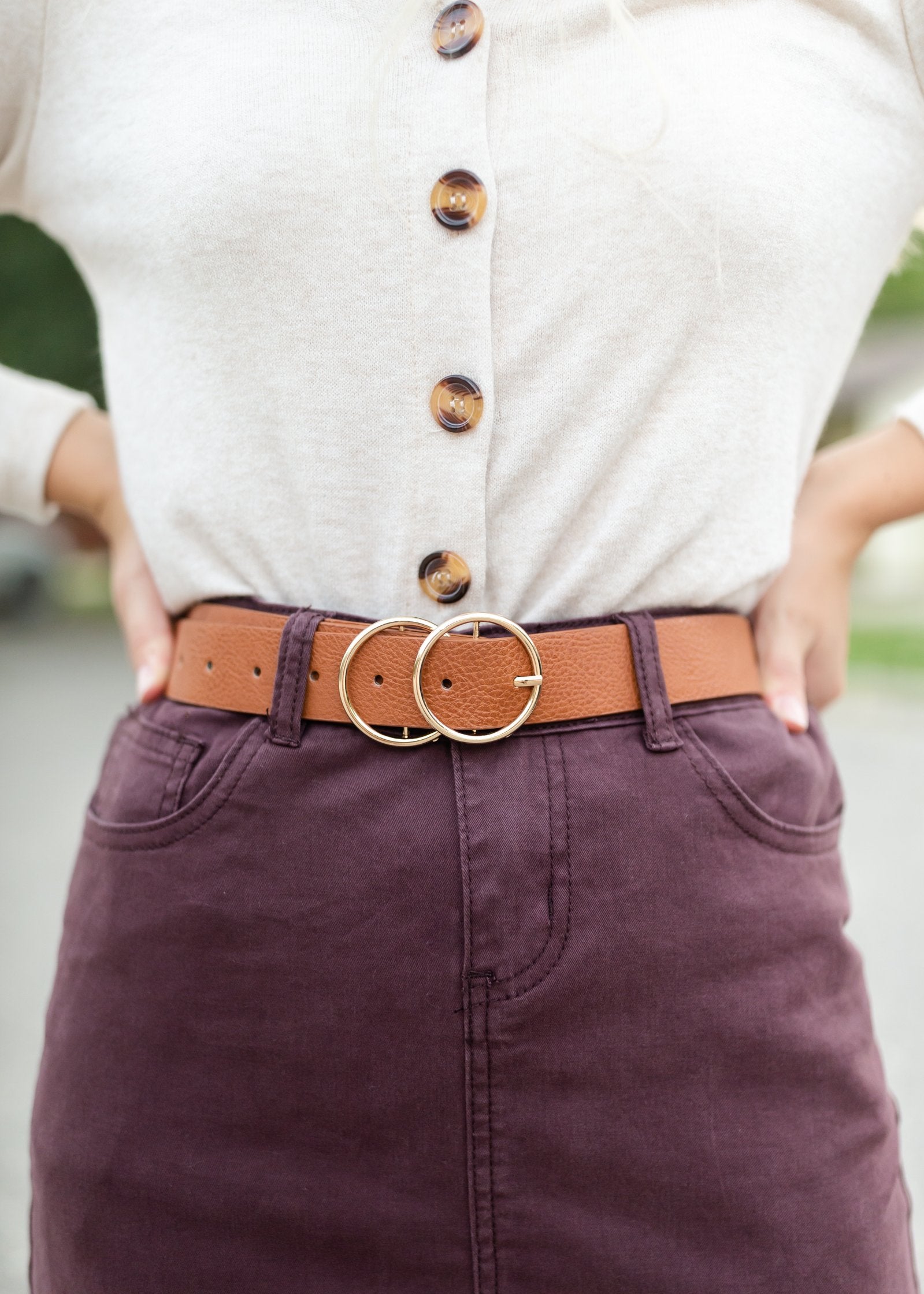 Double Ring Buckle Belt Accessories Anzell Tan