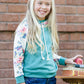 teal and floral doublehood girls sweatshirt