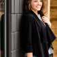 Women's modest open front black drape blazer