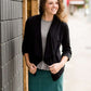 Women's modest open front black drape blazer