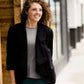 Women's modest open front black drape blazer