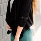 Women's modest open front black drape blazer