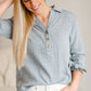 Dusty Blue Button Up Top - FINAL SALE Tops
