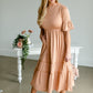 Dusty Peach Tiered Knit Midi Dress Dresses