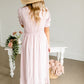 Dusty Pink V-Neck Ruffled Hem Midi Dress Dresses