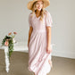Dusty Pink V-Neck Ruffled Hem Midi Dress Dresses