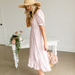 Dusty Pink V-Neck Ruffled Hem Midi Dress Dresses