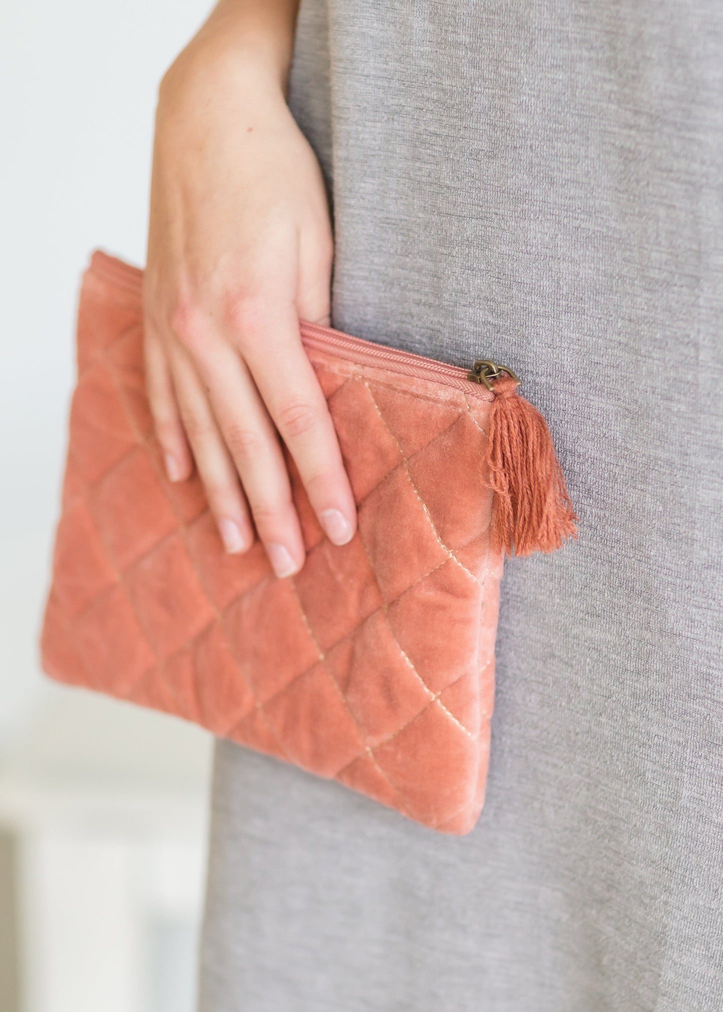 Dusty Pink Velvet Quilted Pouch - FINAL SALE Accessories