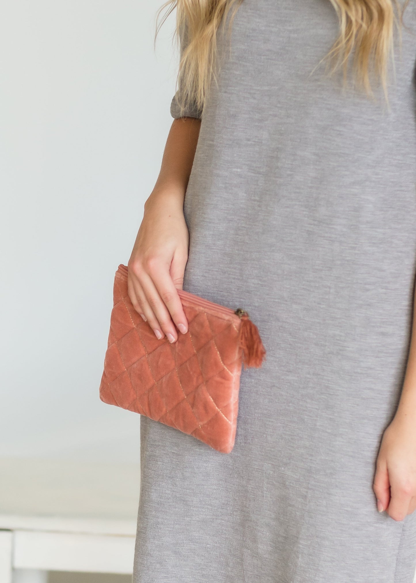Dusty Pink Velvet Quilted Pouch - FINAL SALE Accessories